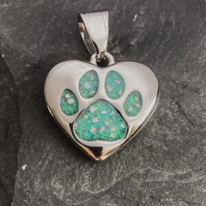 stainless steel heart pendant with resin paw print